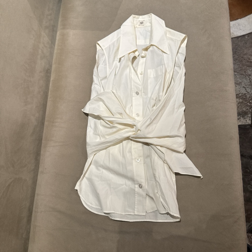 Hermes White Cotton Button-Up Shirt with Tie Detail authentic